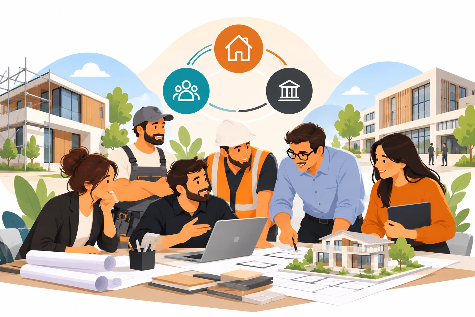 Groupement d'artisans coordonnant un projet de construction en Bretagne