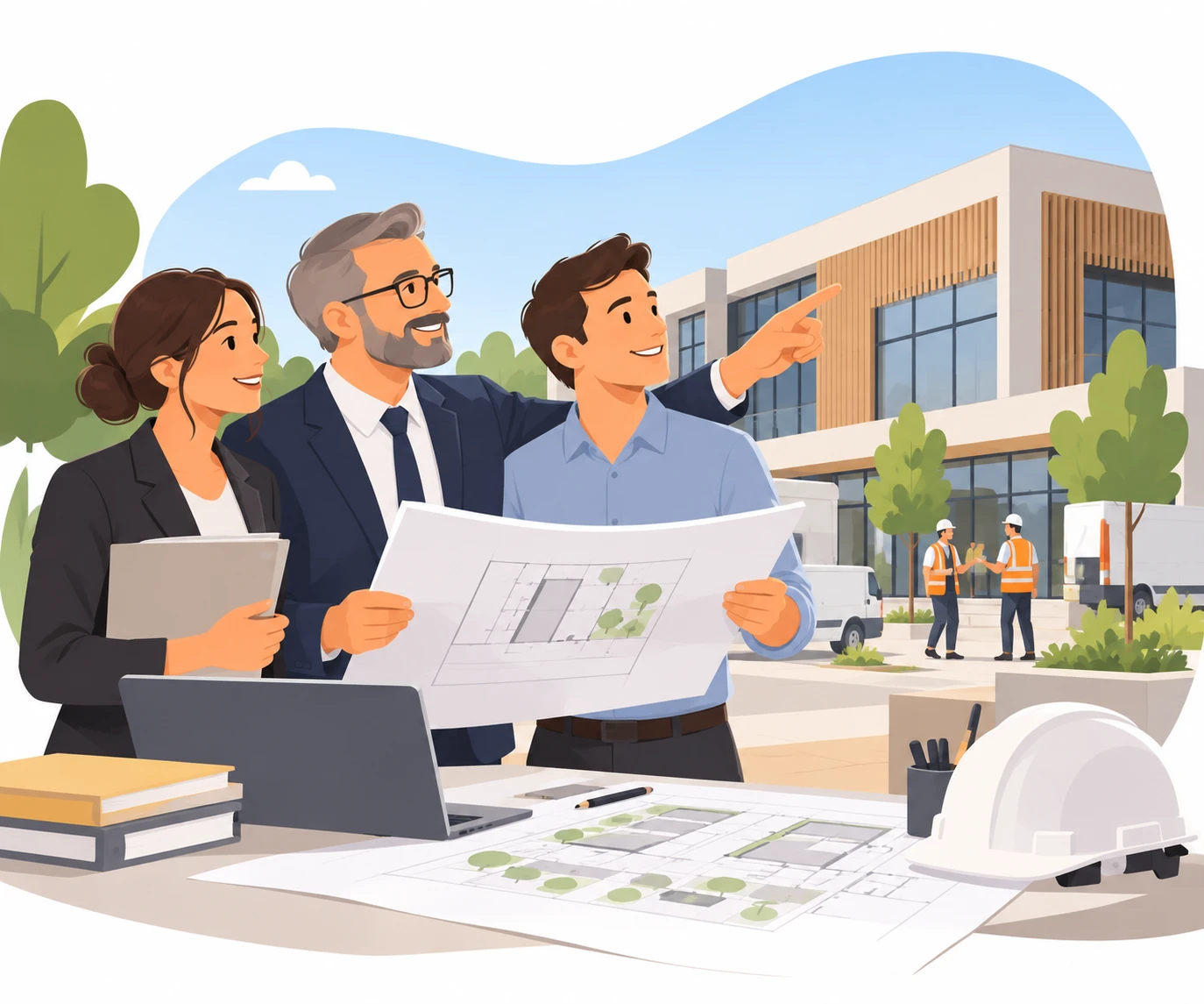 Professionnels coordonnant un chantier de construction